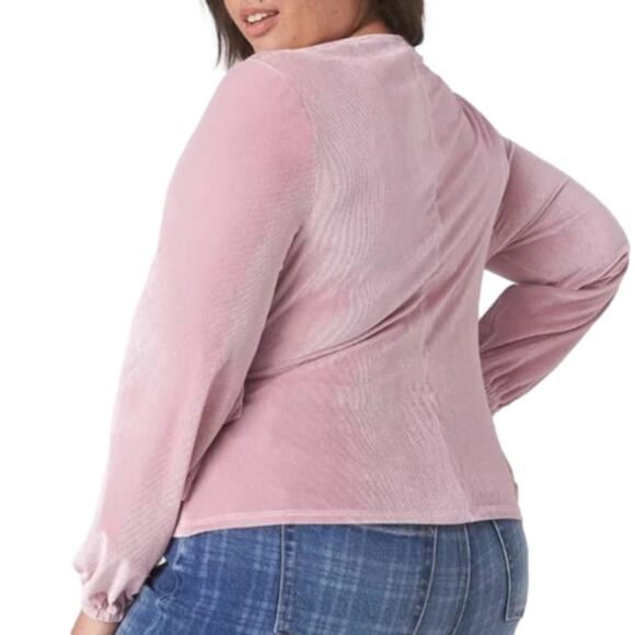 Lane Bryant Classic Blouson-Sleeve Surplice Tie Velour Top Blush Pink Long Sleev - Picture 2 of 9